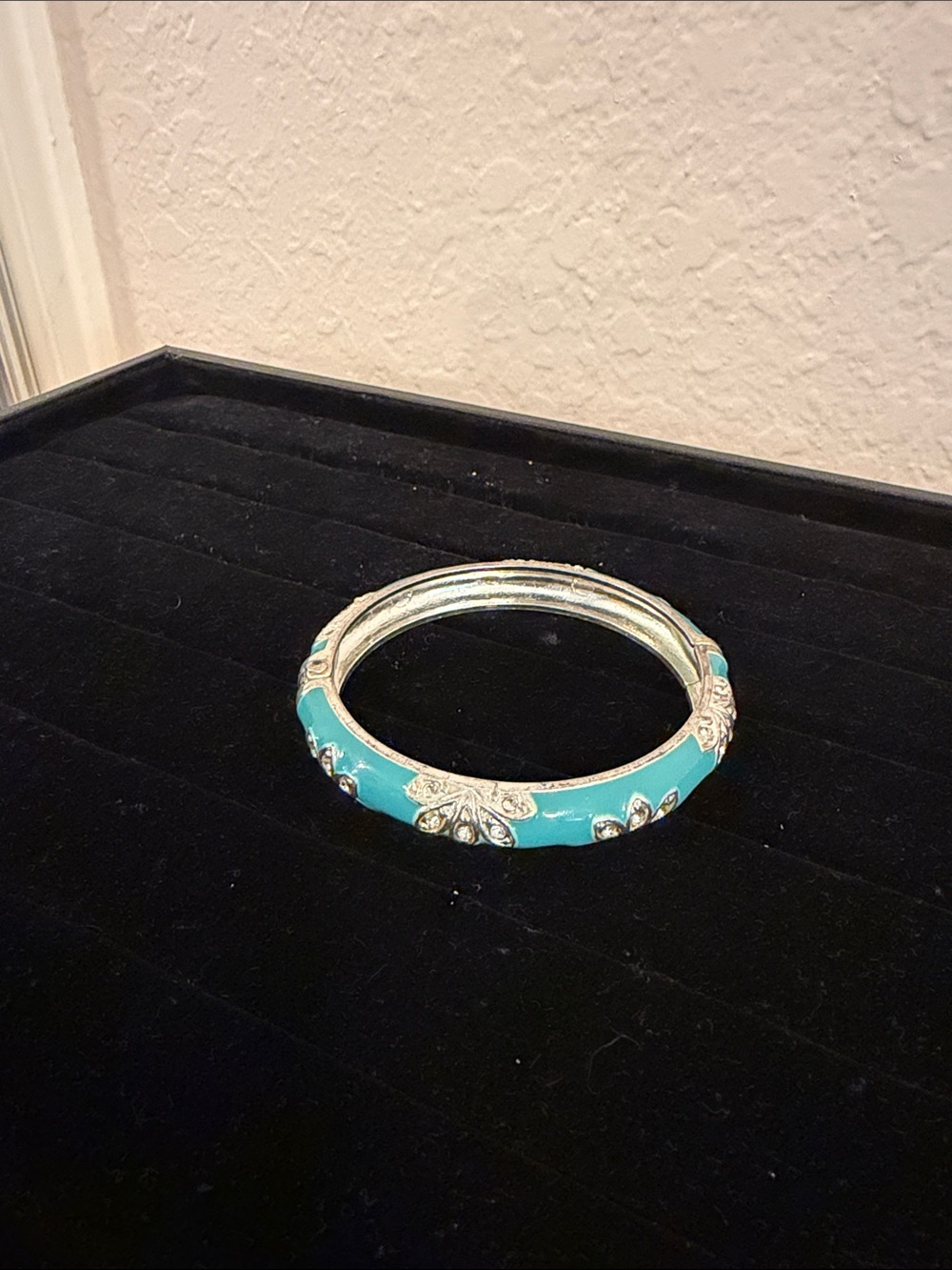 Turquoise Enamel Floral Accent Bangle Bracelet